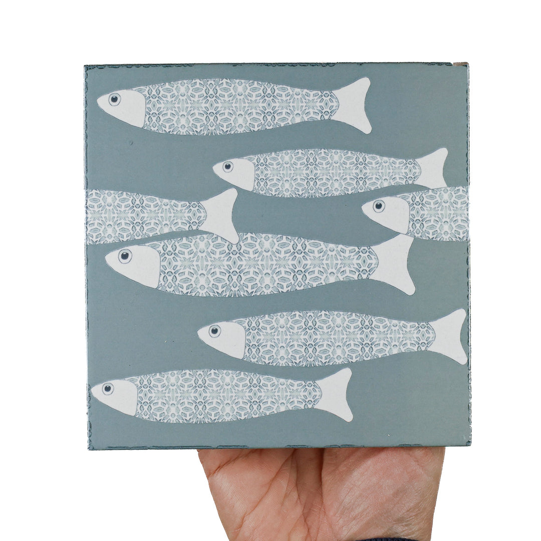 SALE - Fired Ink - Set of 9 x 15cm Ocean Shoal Border Tiles (mixed colours)
