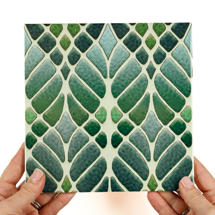 SALE SECONDS SET of 2 x 20cm Green Interwoven Tree tiles (large scale)