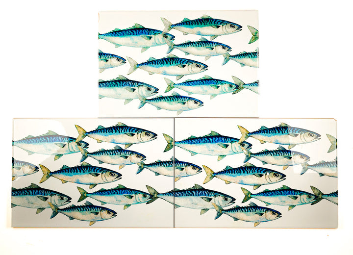 SALE SECONDS - 3x Mackerel Shoal - Large Rectangular Tiles - 30x20cm