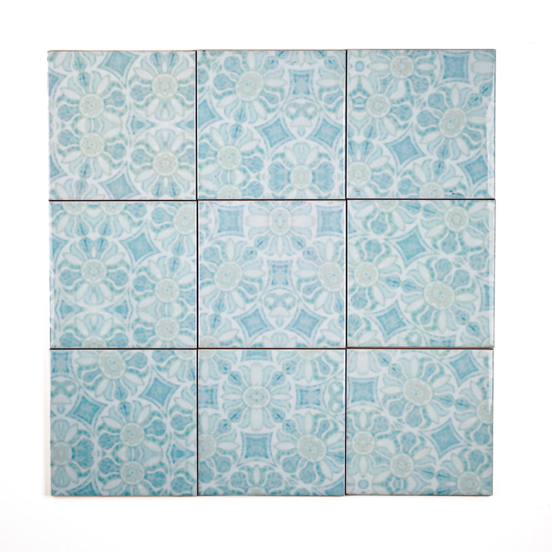 SALE SECONDS - Set of 9 x 10.8cm Pomegranate Hazy Tiles - Aqua - large scale