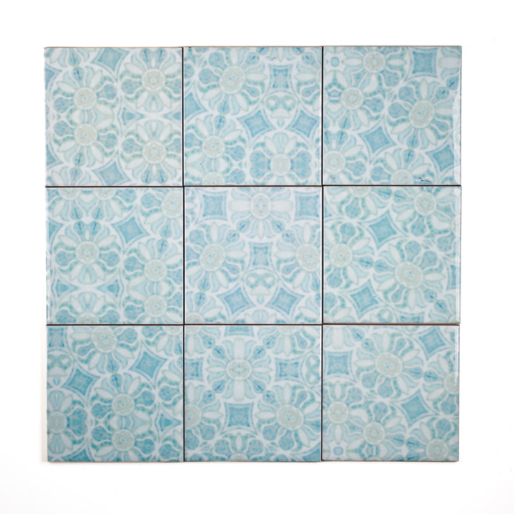 SALE SECONDS - Set of 9 x 10.8cm Pomegranate Hazy Tiles - Aqua - large scale