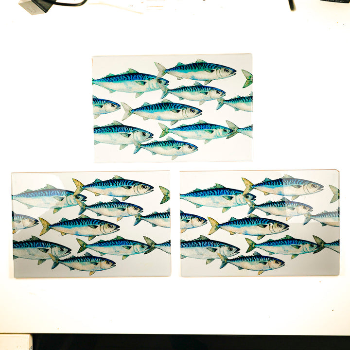 SALE SECONDS - 3x Mackerel Shoal - Large Rectangular Tiles - 30x20cm