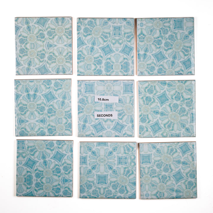 SALE SECONDS - Set of 9 x 10.8cm Pomegranate Hazy Tiles - Aqua - large scale