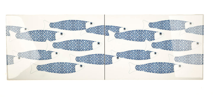SALE SET - 2 x Blue Ocean Shoal on white - Rectangular Tiles - 30x20cm (12x8 inches)