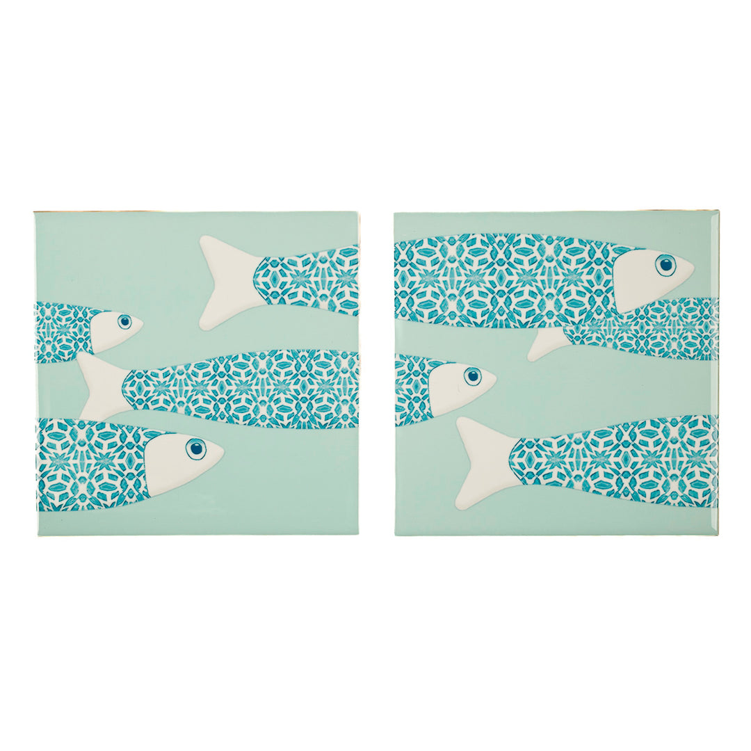 SALE SECONDS - SET of 2 x 15.2cm Large Scale Ocean Shoal on Mint Green