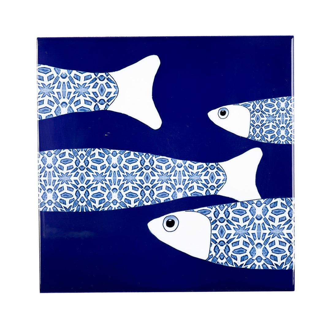 SALE SECOND SET - 4 x 20cm - Large Scale Navy Blue Ocean Shoal border tiles