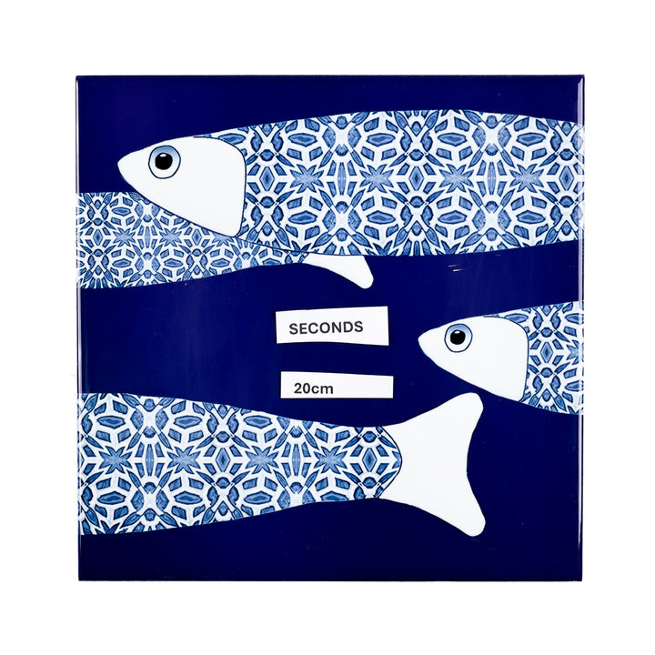 SALE SECOND SET - 4 x 20cm - Large Scale Navy Blue Ocean Shoal border tiles