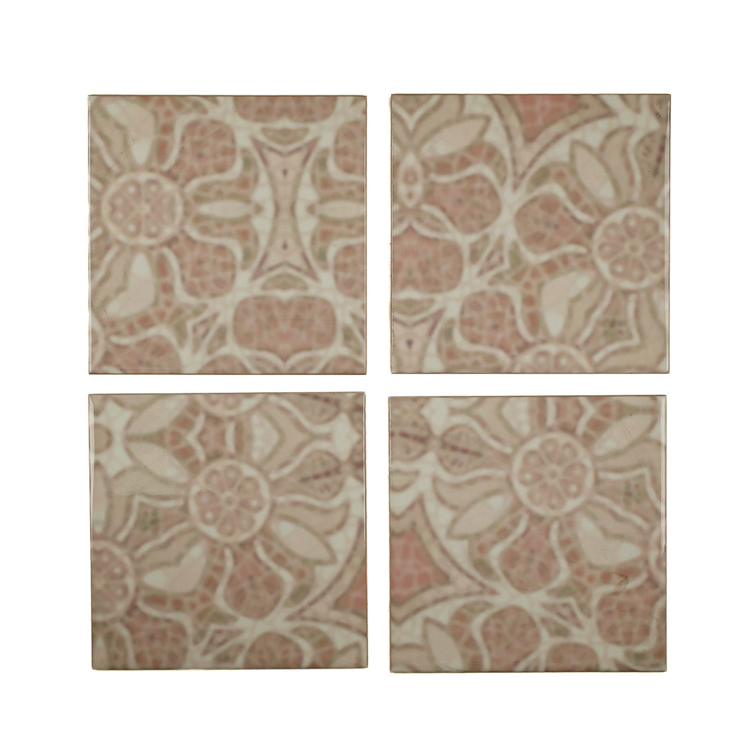 SALE SECONDS - Set of 4 x 15.2 cm Hazy Pink Pomegranate Tiles