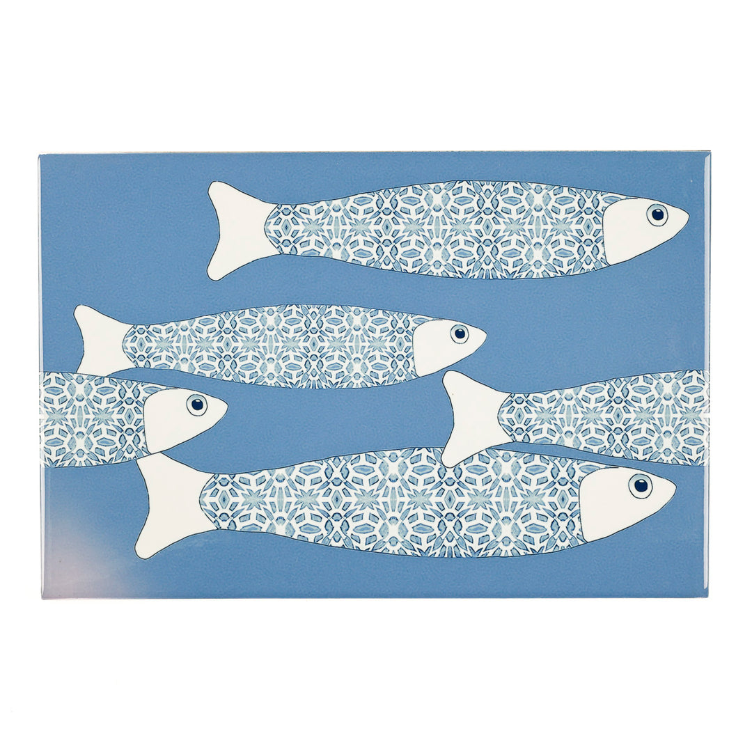 SALE SECONDS - 3x Mid Blue Ocean Shoal - Border version - Large Rectangular Tiles - 30x20cm