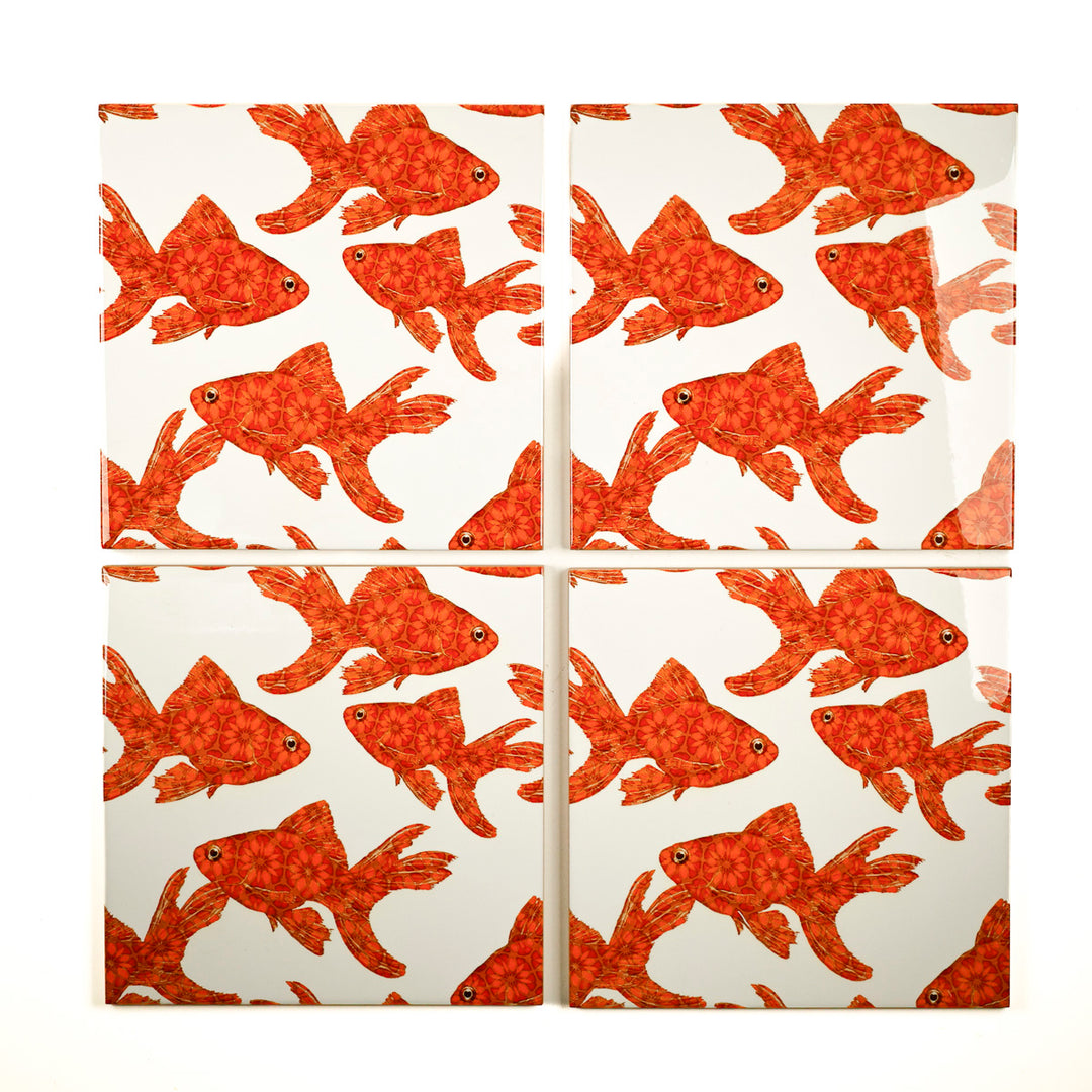 SALE SET - 4 x 20cm Goldfish Tile - Large Scale - White Background