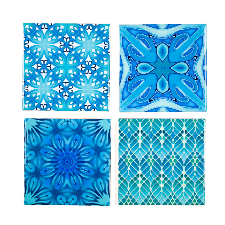 SALE - SET of 4 x 10.8cm Mixed Turquoise Tiles