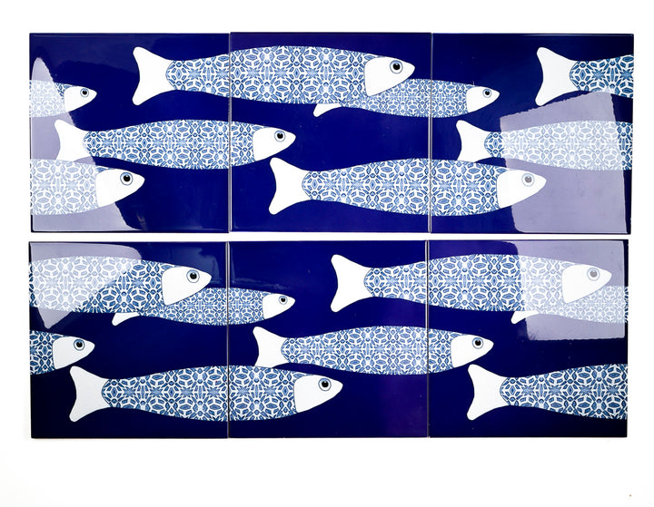 SALE SECOND SET - 6 x 20cm - Large Scale Ocean Shoal - Border Tiles