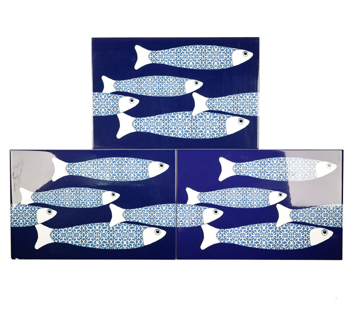 SALE SECONDS - 3x Navy Blue Ocean Shoal - Border version - Large Rectangular Tiles - 30x20cm
