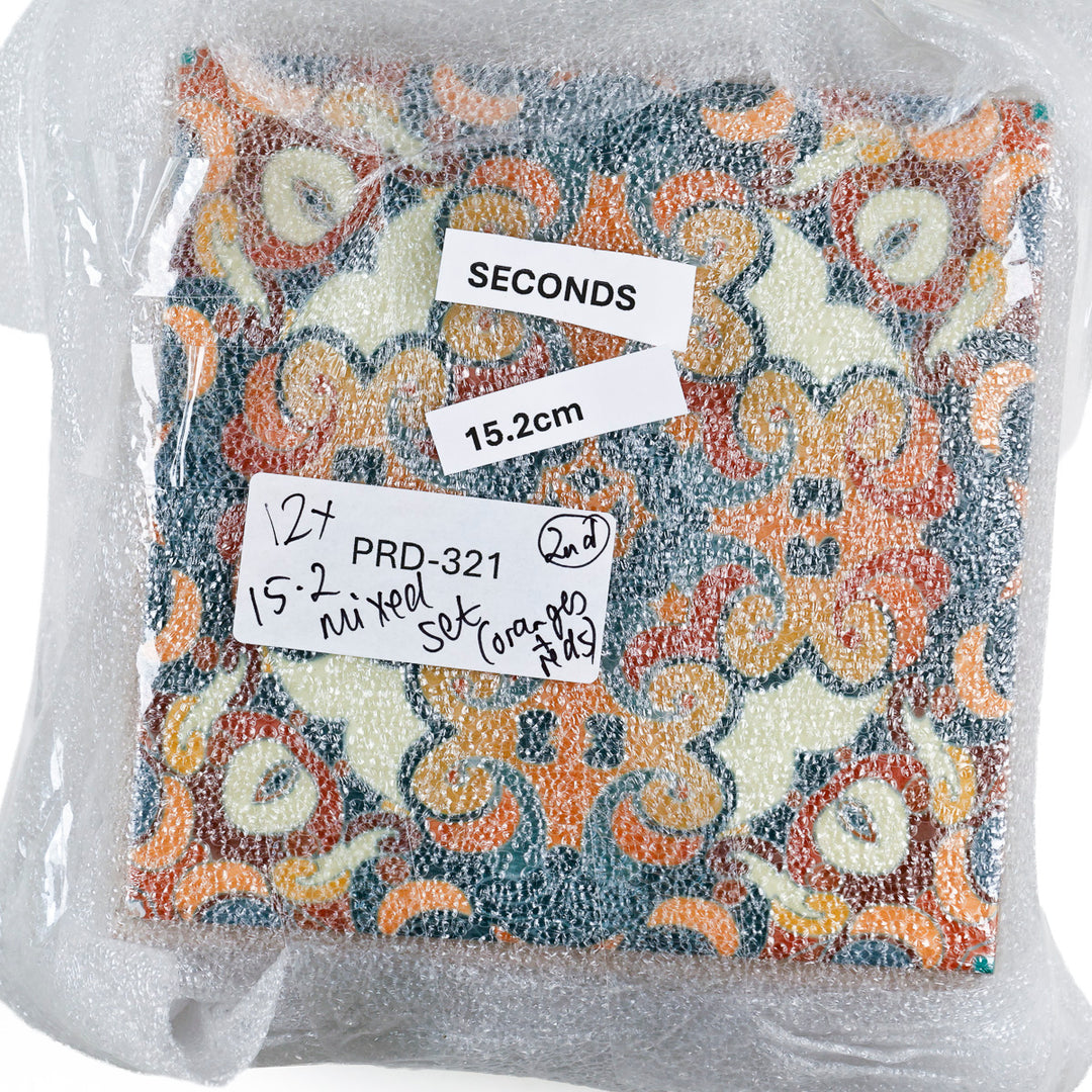 SALE SECOND SET of 12 x 15.2cm - Mixed Design Tiles (orange/red)