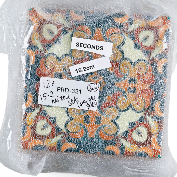 SALE SECOND SET of 12 x 15.2cm - Mixed Design Tiles (orange/red)