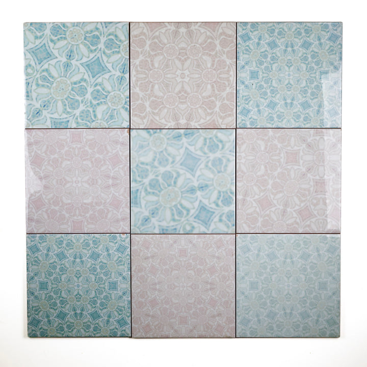 SALE SECONDS - Set of 9 x 15.2 cm Pomegranate Hazy Tiles - mixed designs