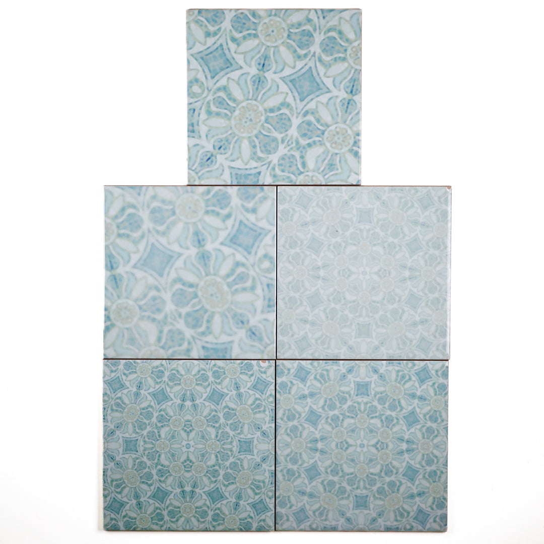 SALE SECONDS - Set of 9 x 15.2 cm Pomegranate Hazy Tiles - mixed designs