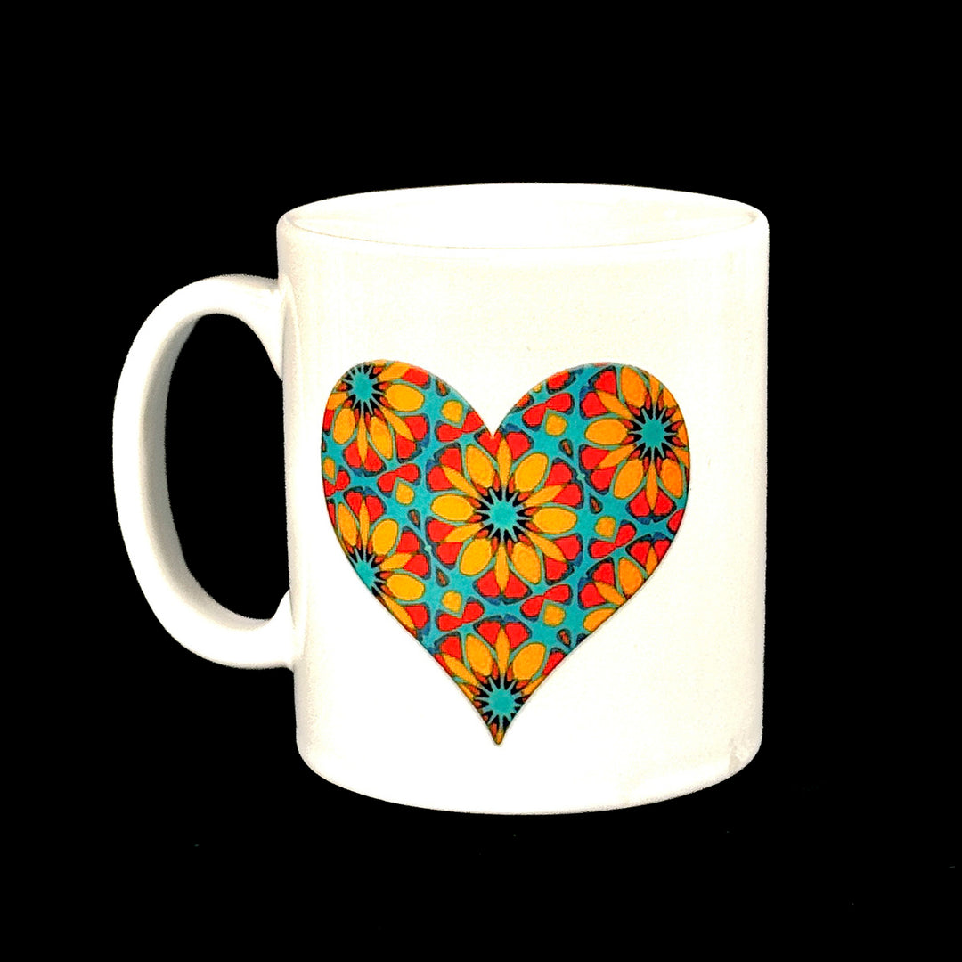 SALE - Ceramic Mug -Moroccan Flower Heart Symbol