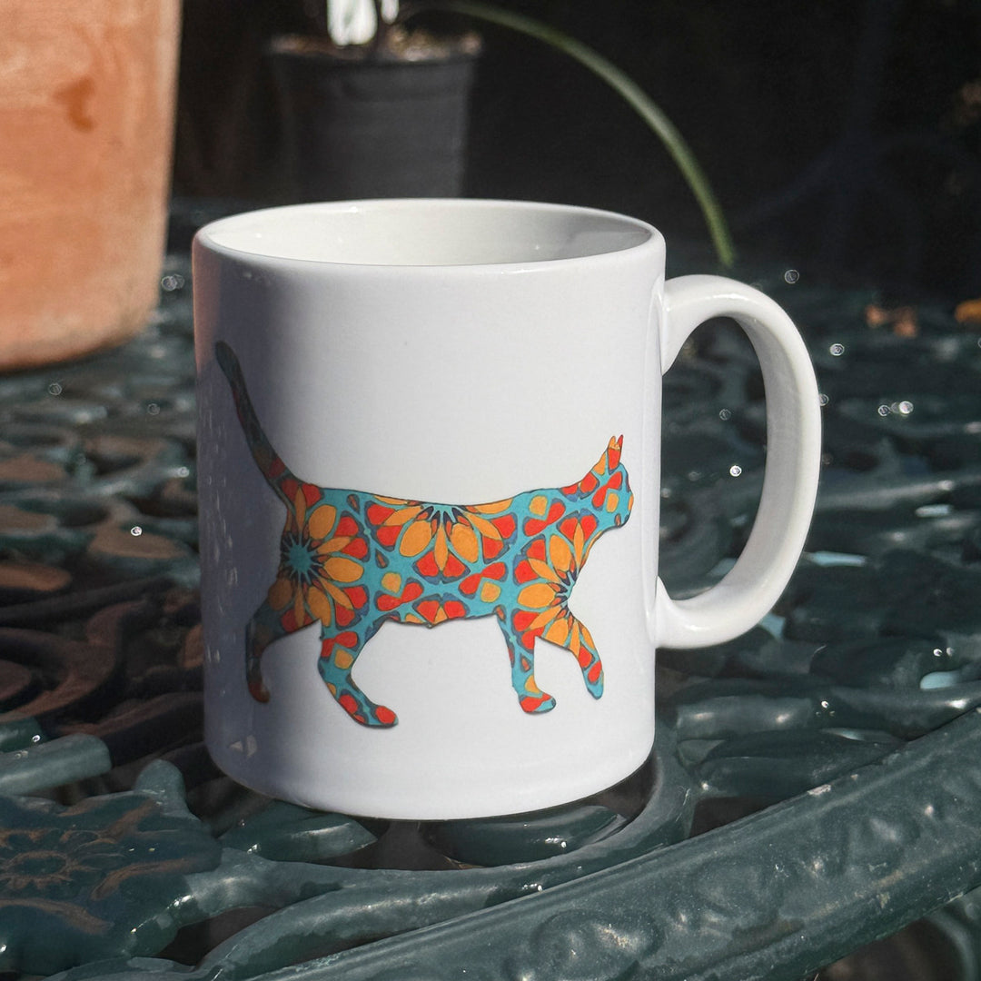SALE - Ceramic Mug - Cat - Moroccan Flower design