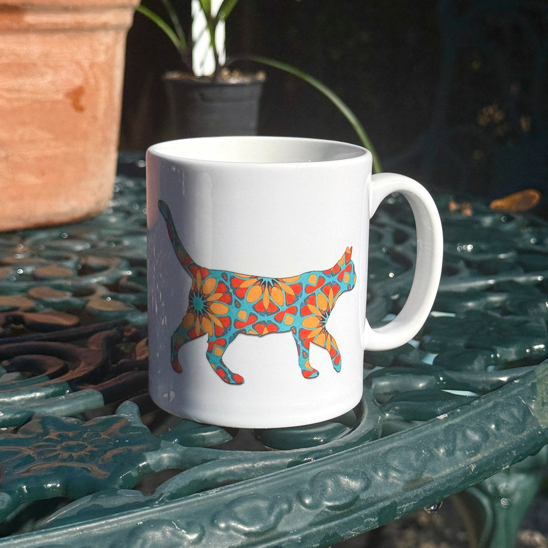 SALE - Ceramic Mug - Cat - Moroccan Flower design