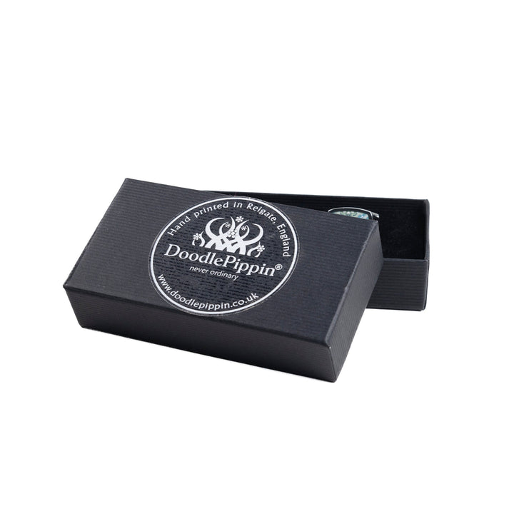Navy Blue Yellow Modern Millefiori Inlay Cufflink Pair