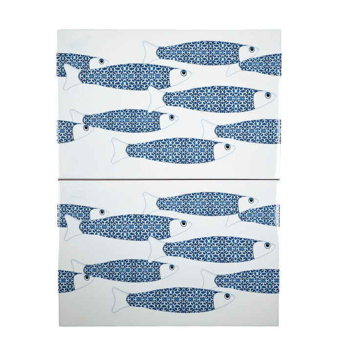 SALE SECONDS - 2x White Blue Ocean Shoal - Border version - Large Rectangular Tiles - 30x20cm