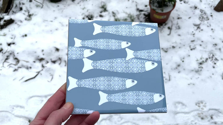 SALE - Set of 3x 20cm Ocean Shoal tiles - blue-grey colourway