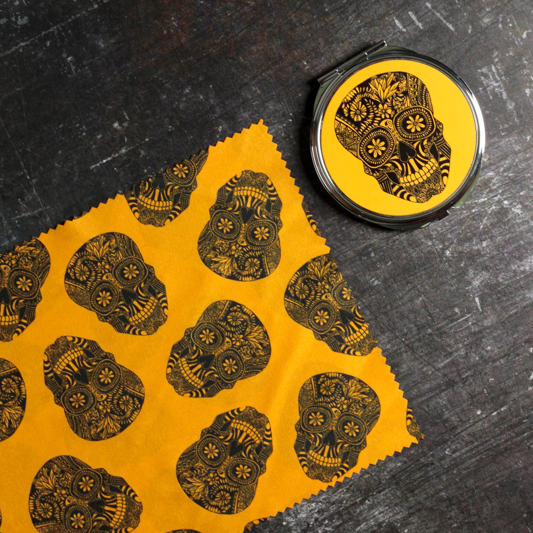 Day of the Dead Skull Folding Mirror and Lens Cloth