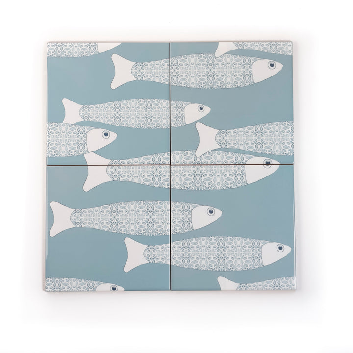 SALE SET of 4x Ocean Shoal tiles - Grey Blue - Large Scale (15.2cm)