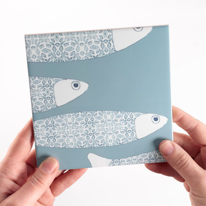 SALE SET of 12x 15.2cm Ocean Shoal tile - Grey Blue - Large Scale