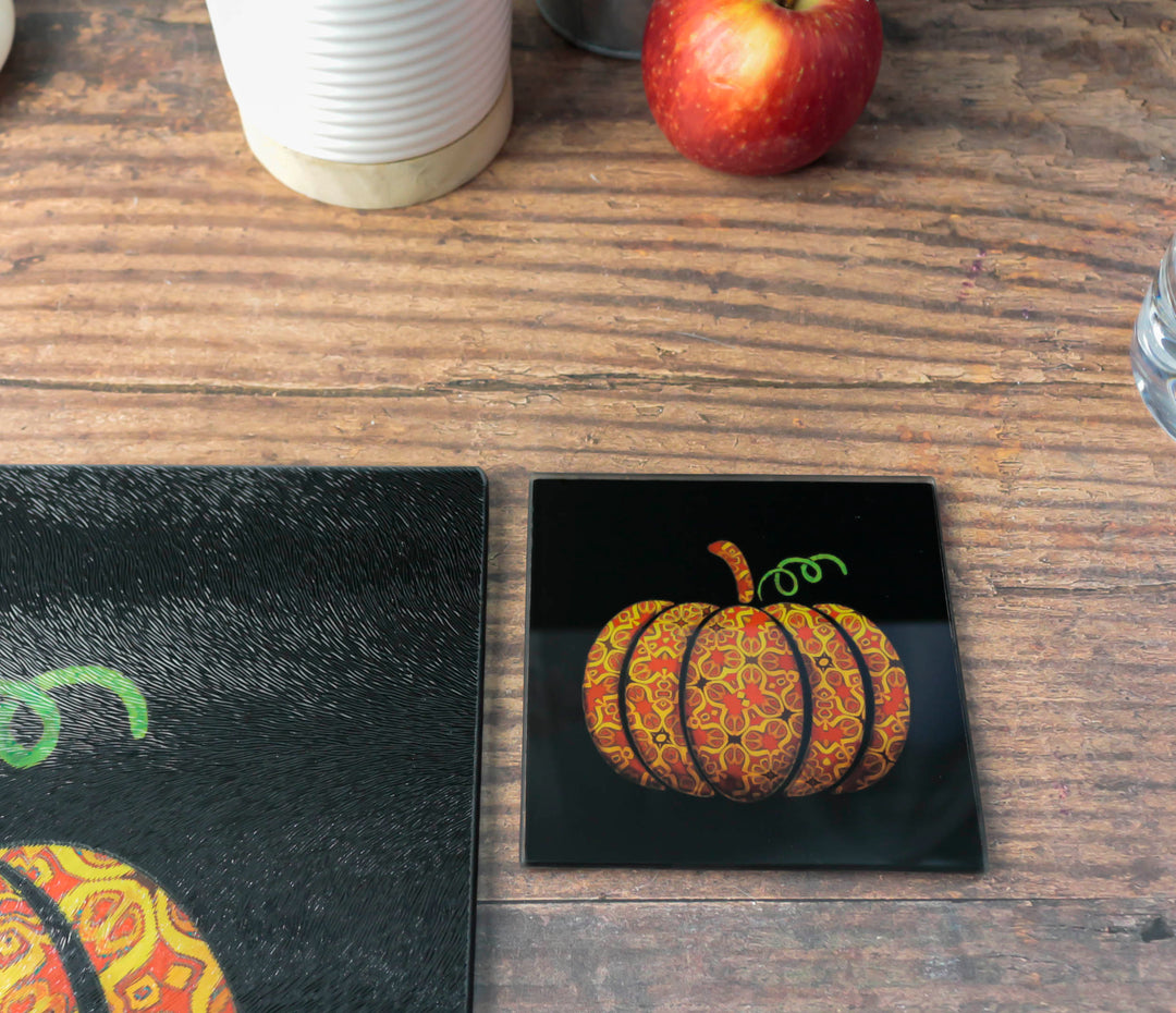 SALE - Red Gold Autumn Pumpkin Square Chopping Board (textured surface)