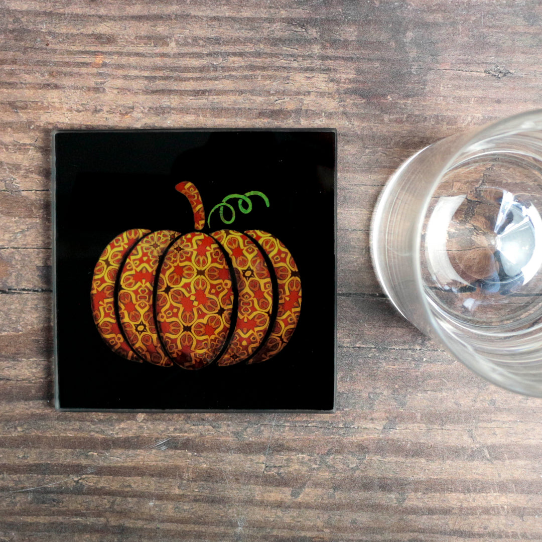 SALE - Red Gold Autumn Pumpkin Square Chopping Board (textured surface)
